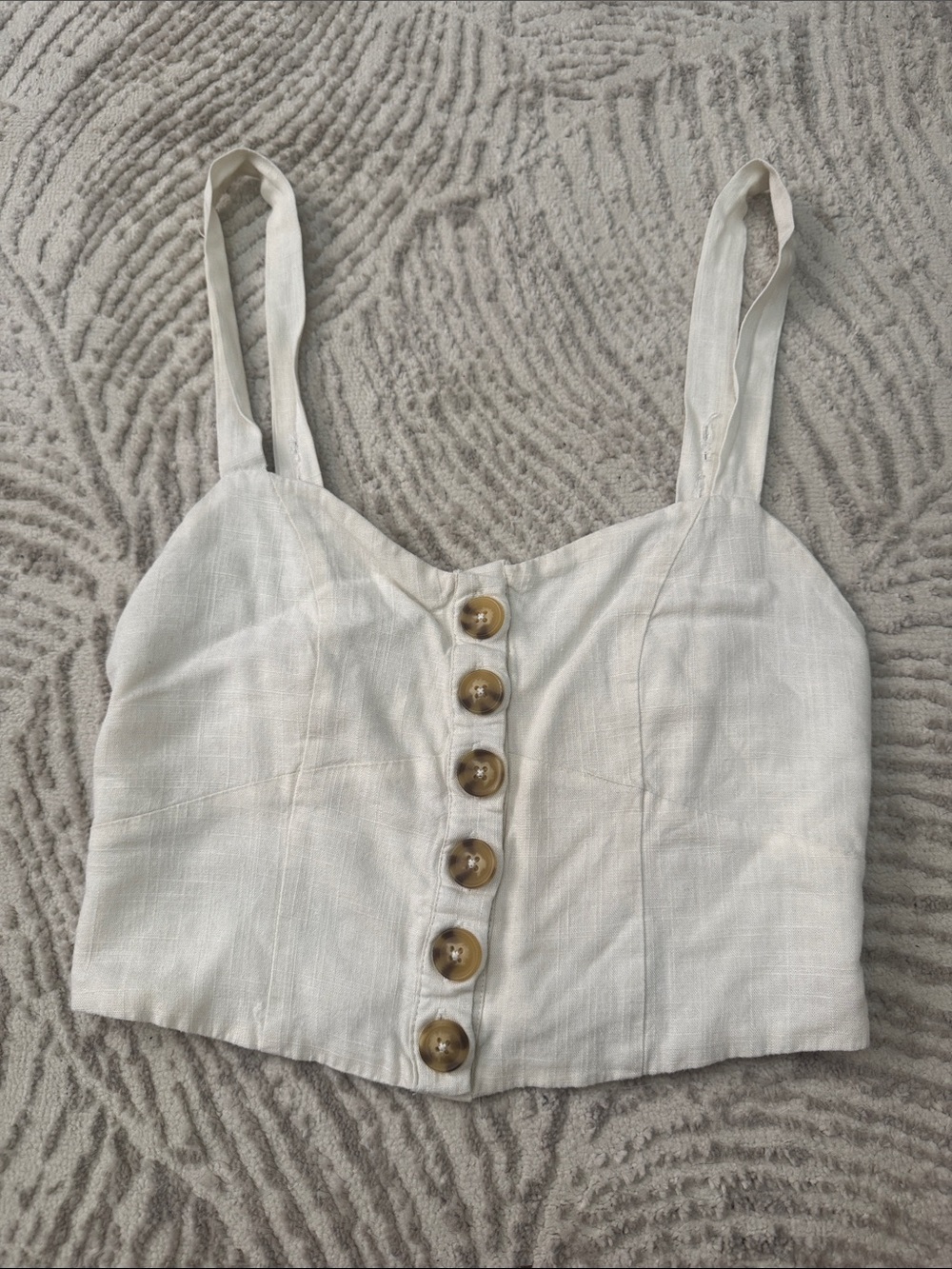 Cream Button-Front Crop Top with Adjustable Straps